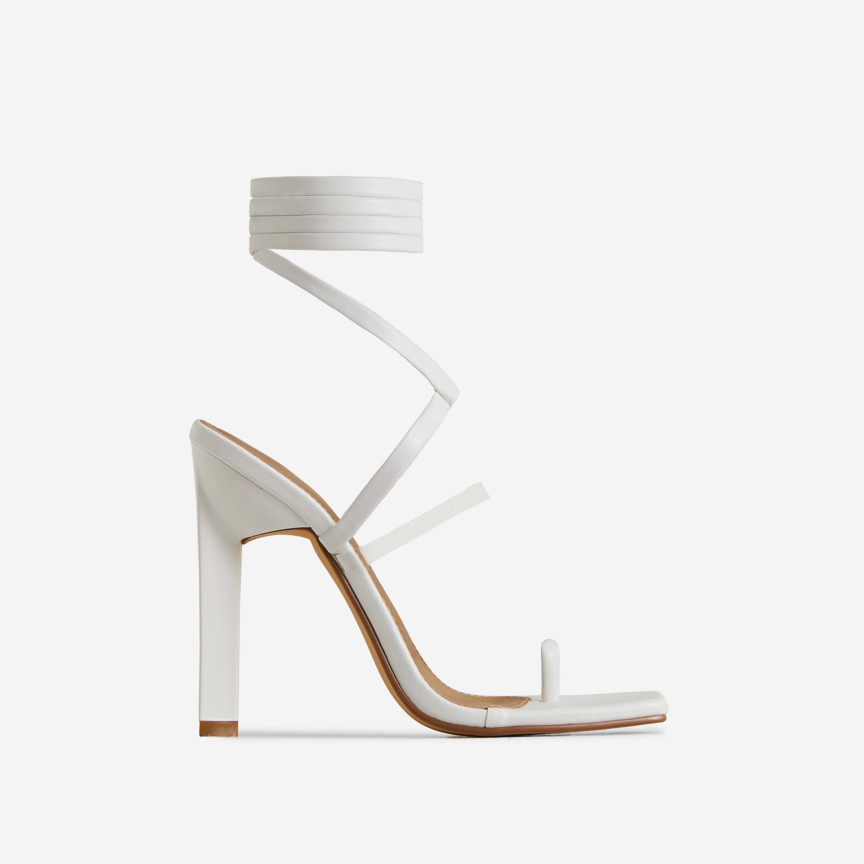 Charlotte Lace Up Clear Perspex Strap Square Toe Thin Block Heel In White Faux Leather, White (EGO SHOES)