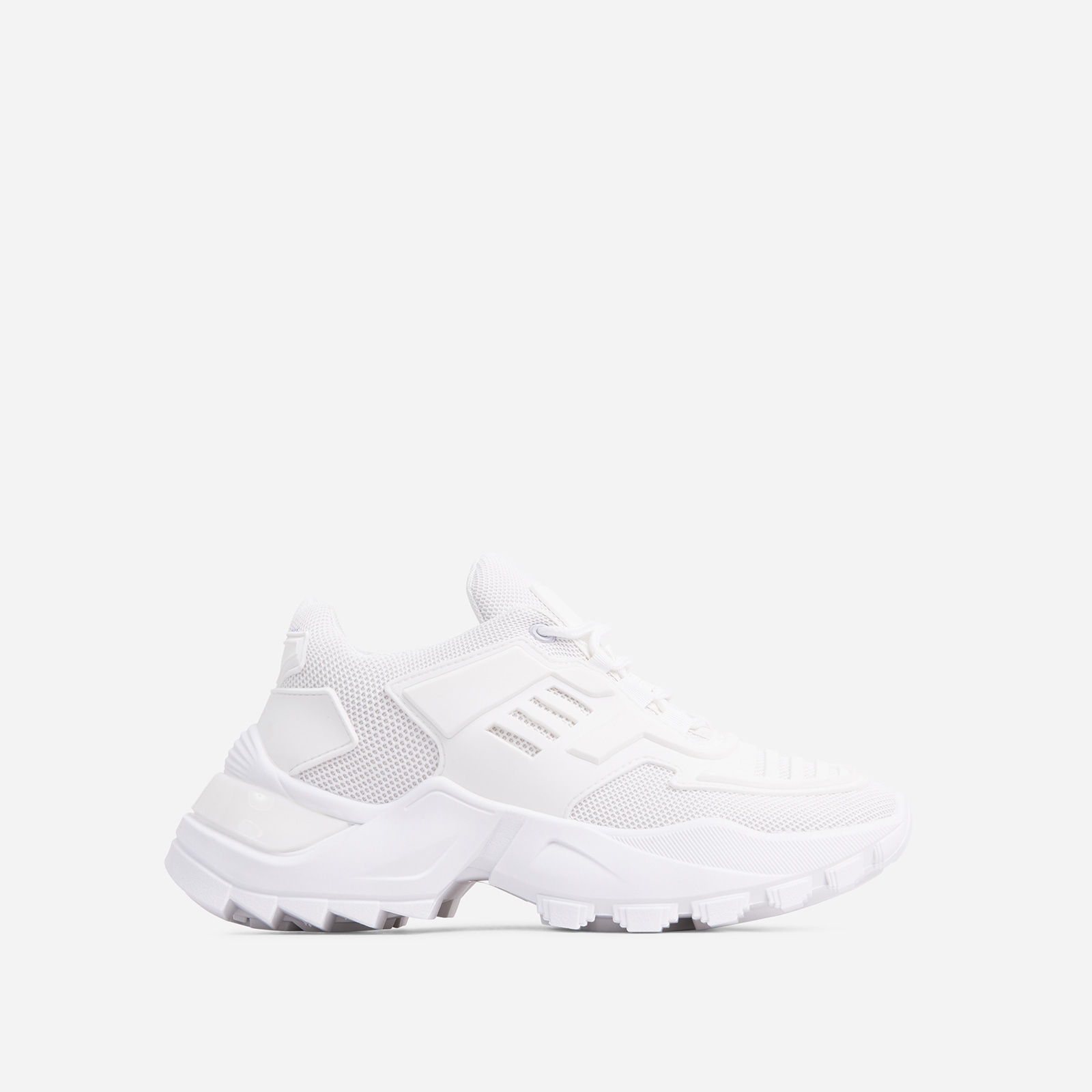 Clout Caged Lace Up Chunky Sole Trainer In White, White (EGO SHOES)