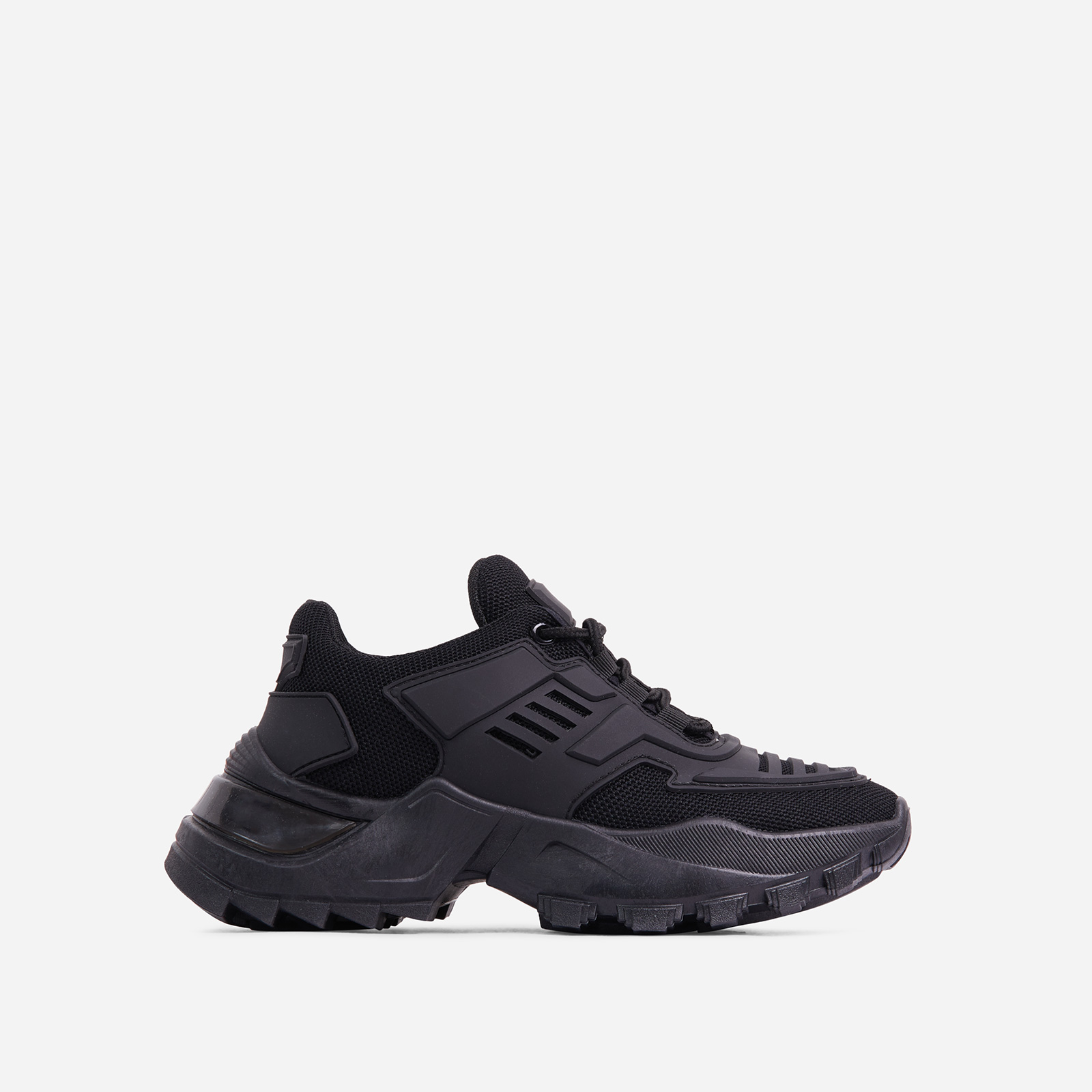 Clout Caged Lace Up Chunky Sole Trainer In Black, Black (EGO SHOES)