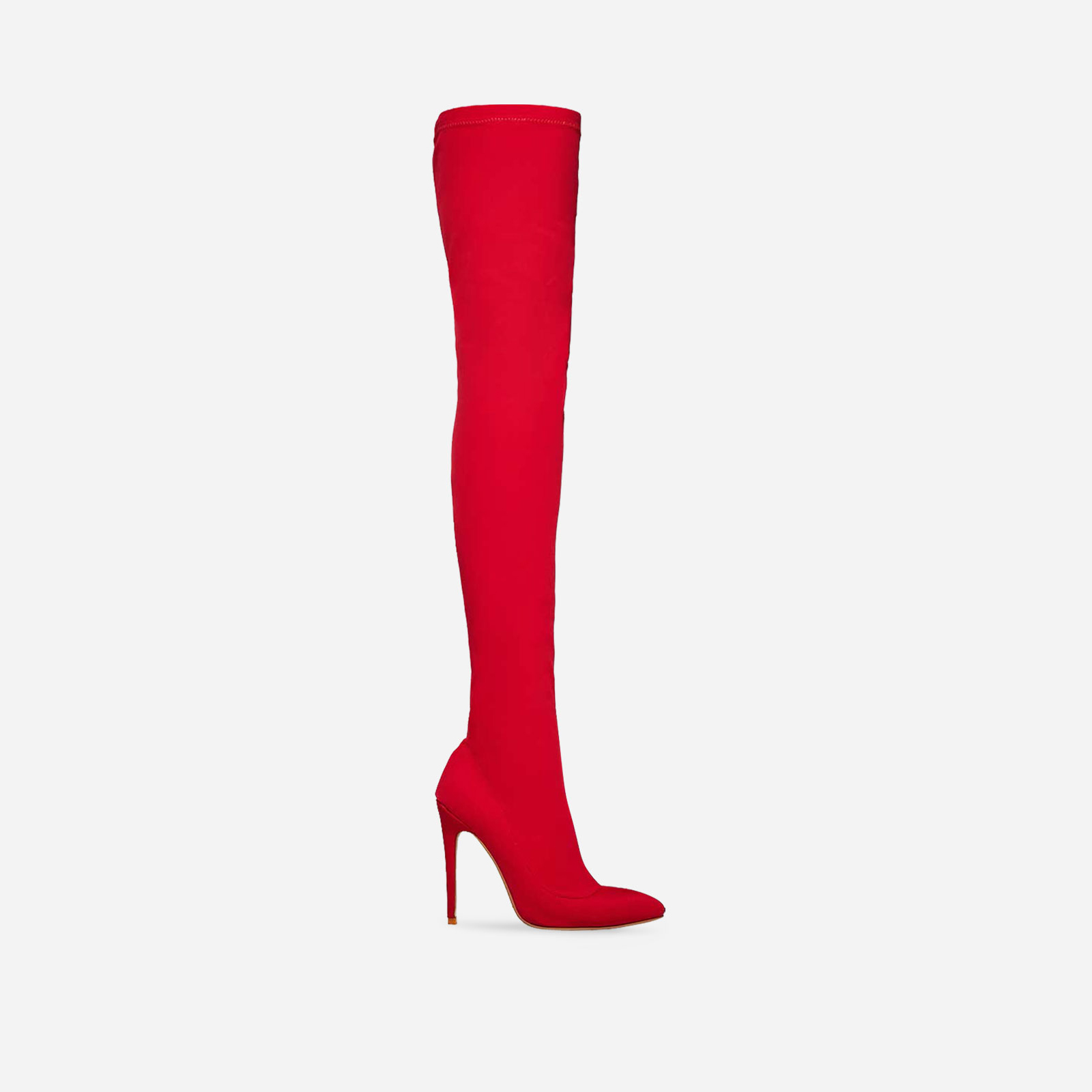 Alabama Pointed Toe Over The Knee Thigh High Long Sock Boot In Red Lycra, Red (EGO SHOES)