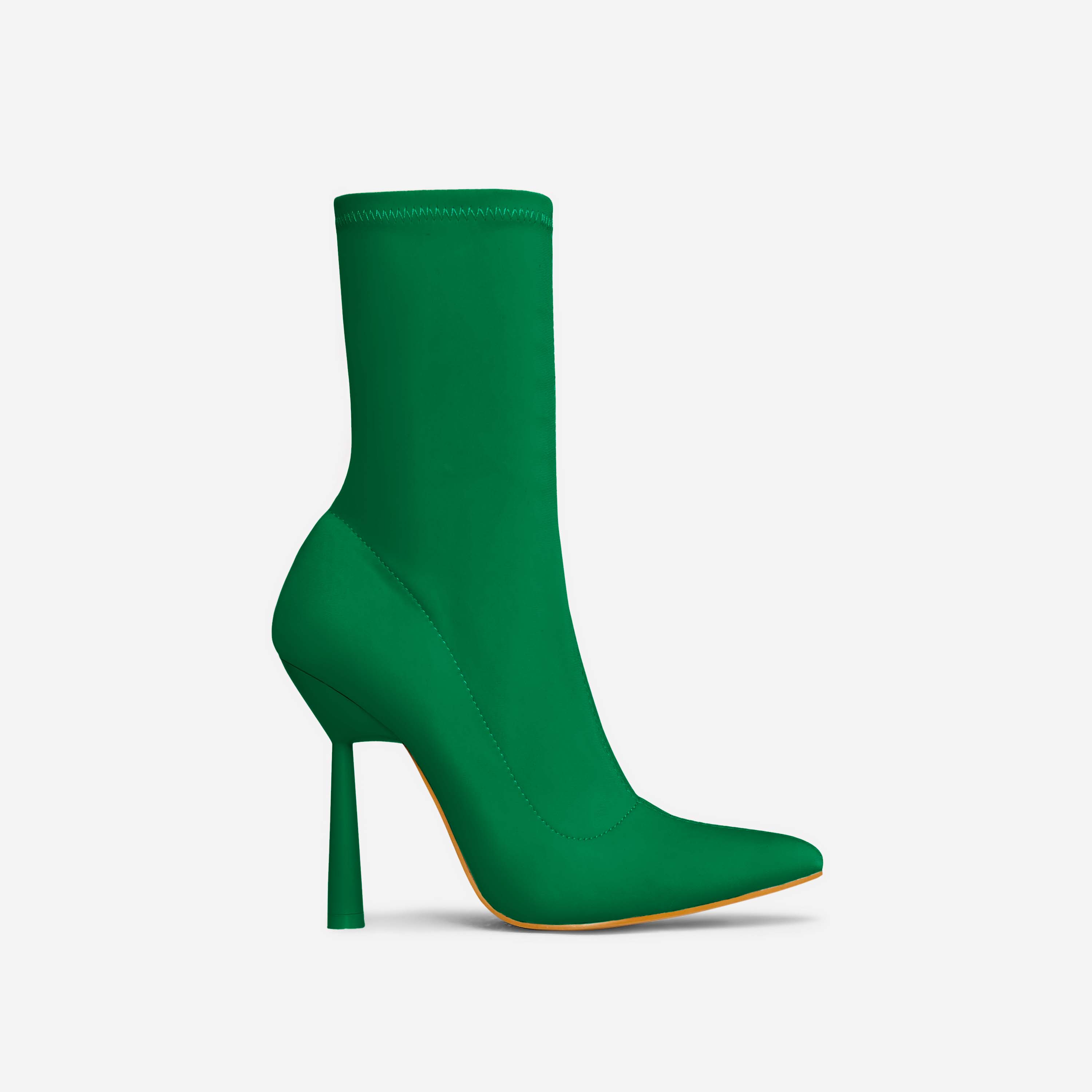 Brooks Pointed Toe Sculptured Round Heel Ankle Sock Boot In Green Lycra, Green (EGO SHOES)