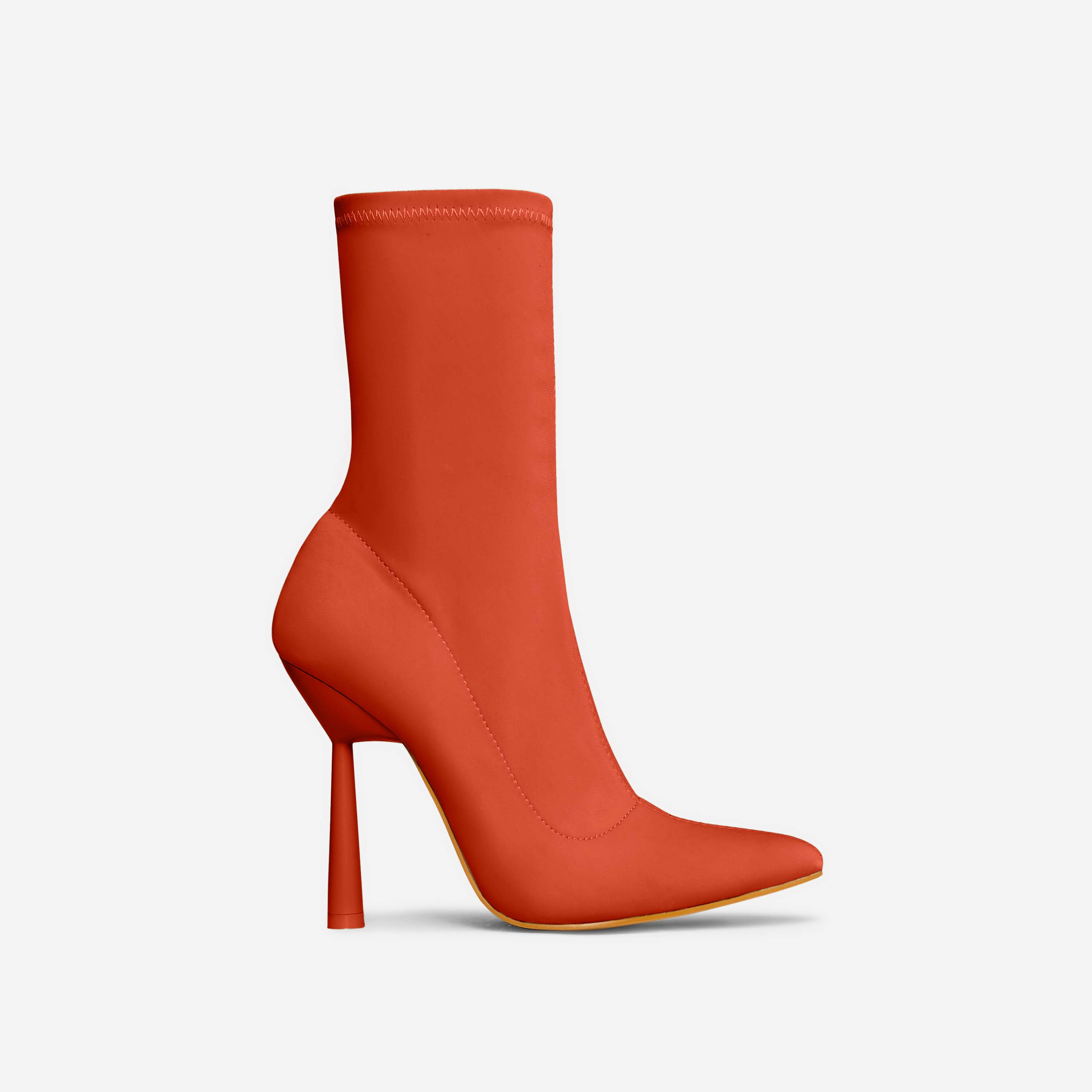 Brooks Pointed Toe Sculptured Round Heel Ankle Sock Boot In Orange Lycra, Orange (EGO SHOES)