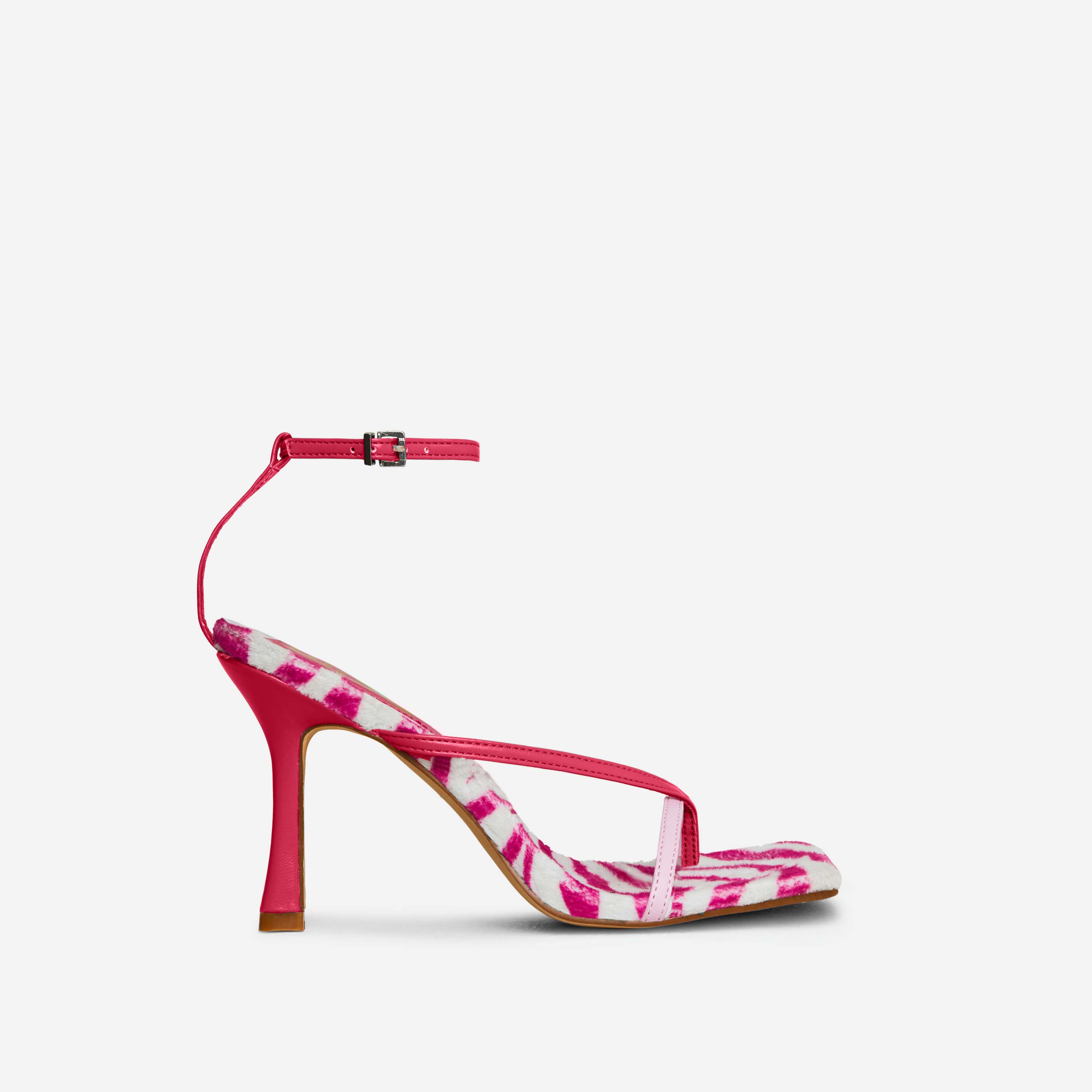 Catalina Zebra Print Faux Fur Insole Square Toe Barely There Heel In Pink Faux Leather, Pink (EGO SHOES)