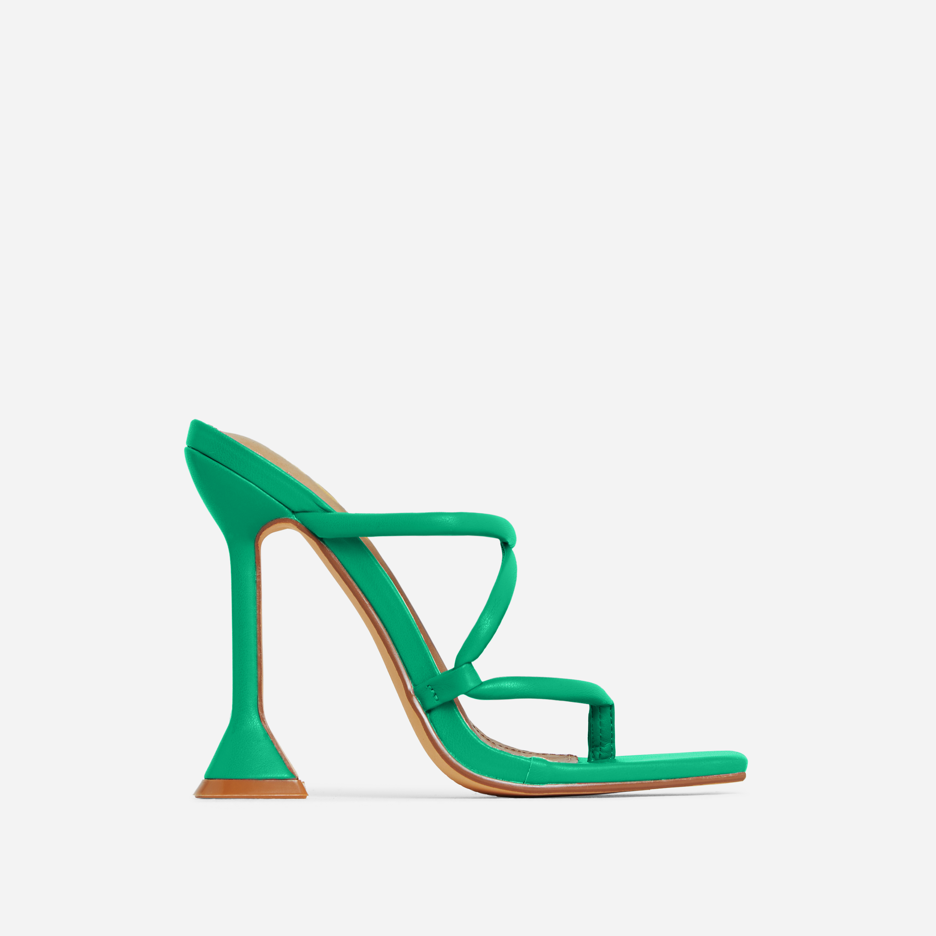 Cello Strappy Square Toe Sculptured Heel Mule In Green Faux Leather, Green (EGO SHOES)