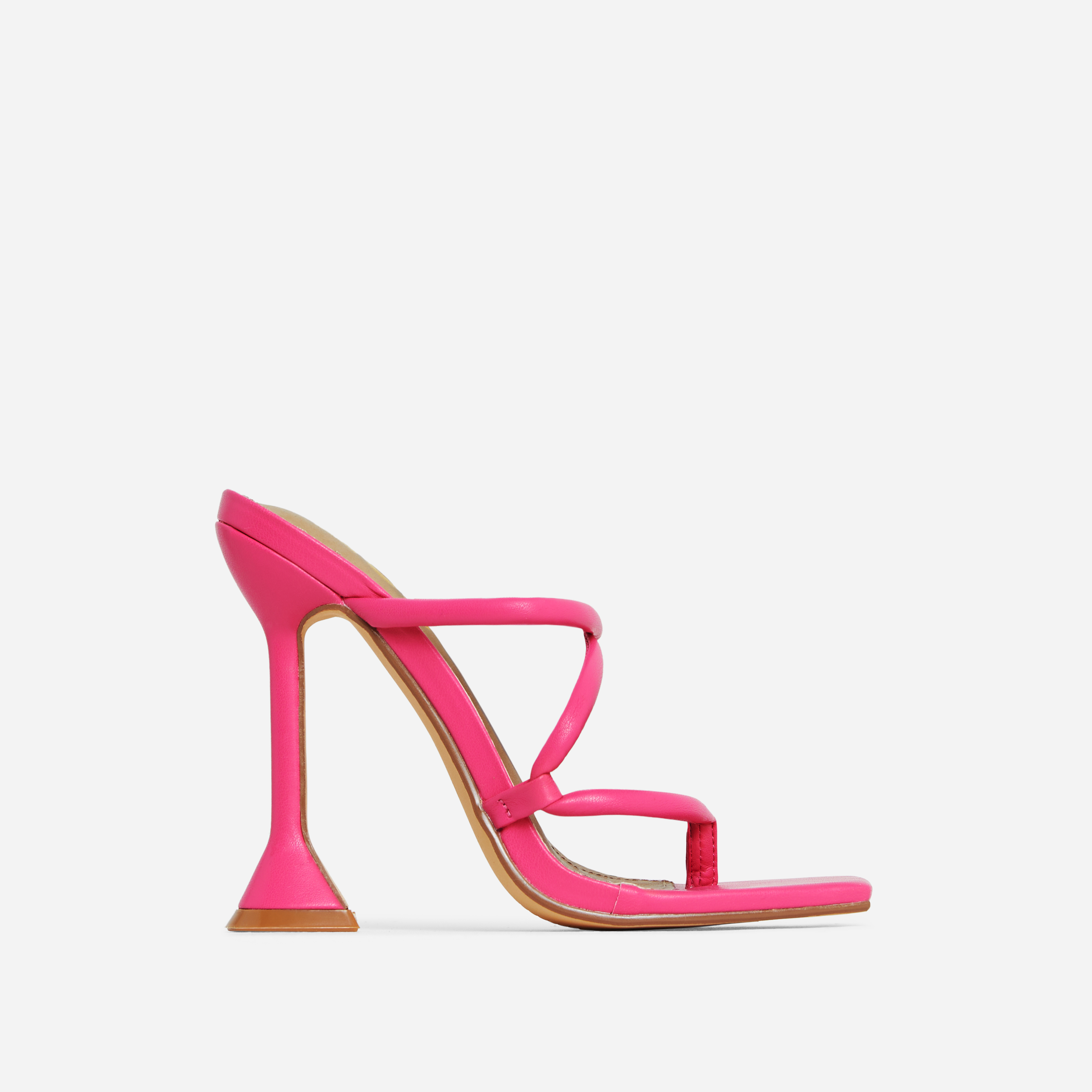 Cello Strappy Square Toe Sculptured Heel Mule In Pink Faux Leather, Pink (EGO SHOES)