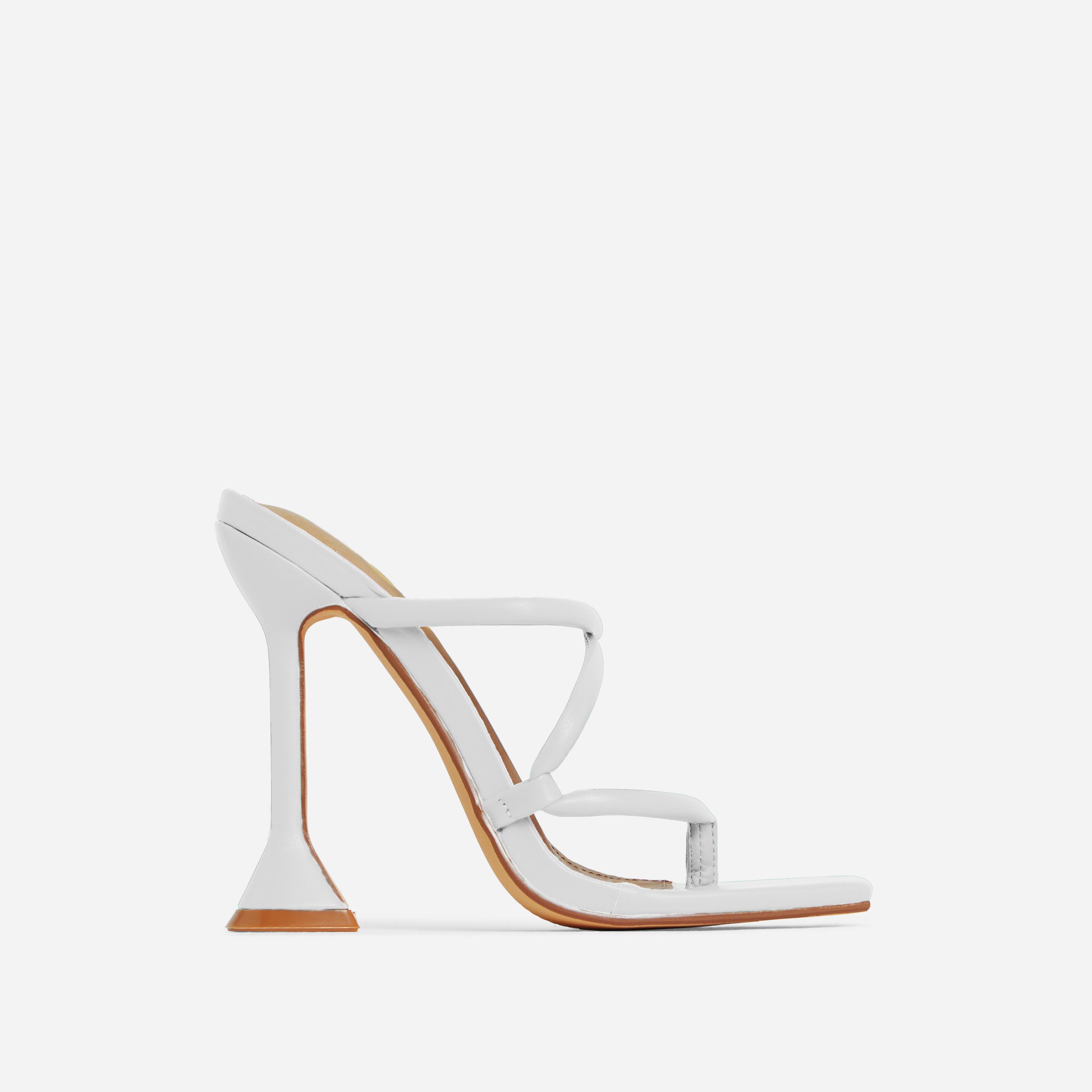 Cello Strappy Square Toe Sculptured Heel Mule In White Faux Leather, White (EGO SHOES)