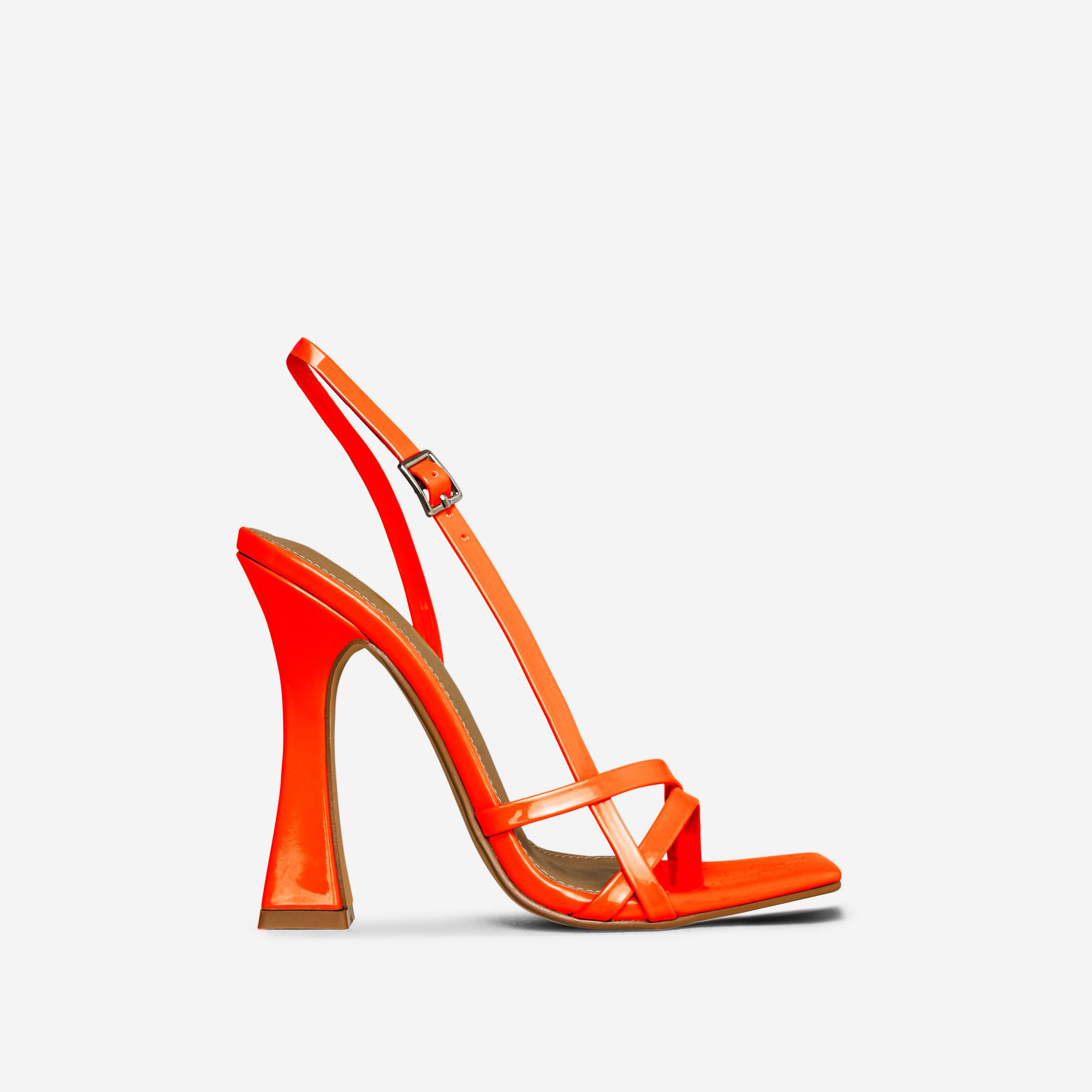 Choker Strappy Square Toe Sling Back Flared Block Heel In Orange Patent, Orange (EGO SHOES)