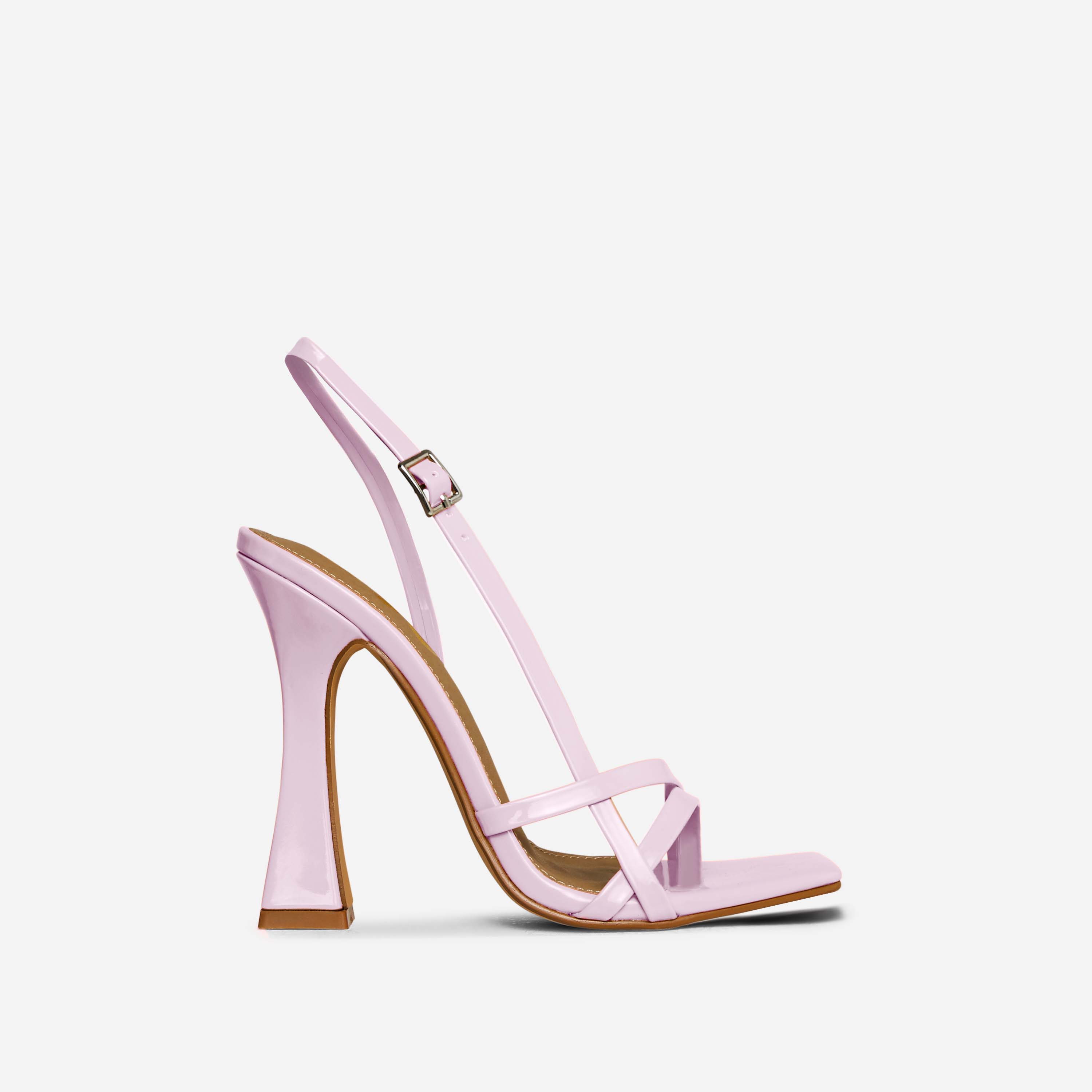 Choker Strappy Square Toe Sling Back Flared Block Heel In Pink Patent, Pink (EGO SHOES)