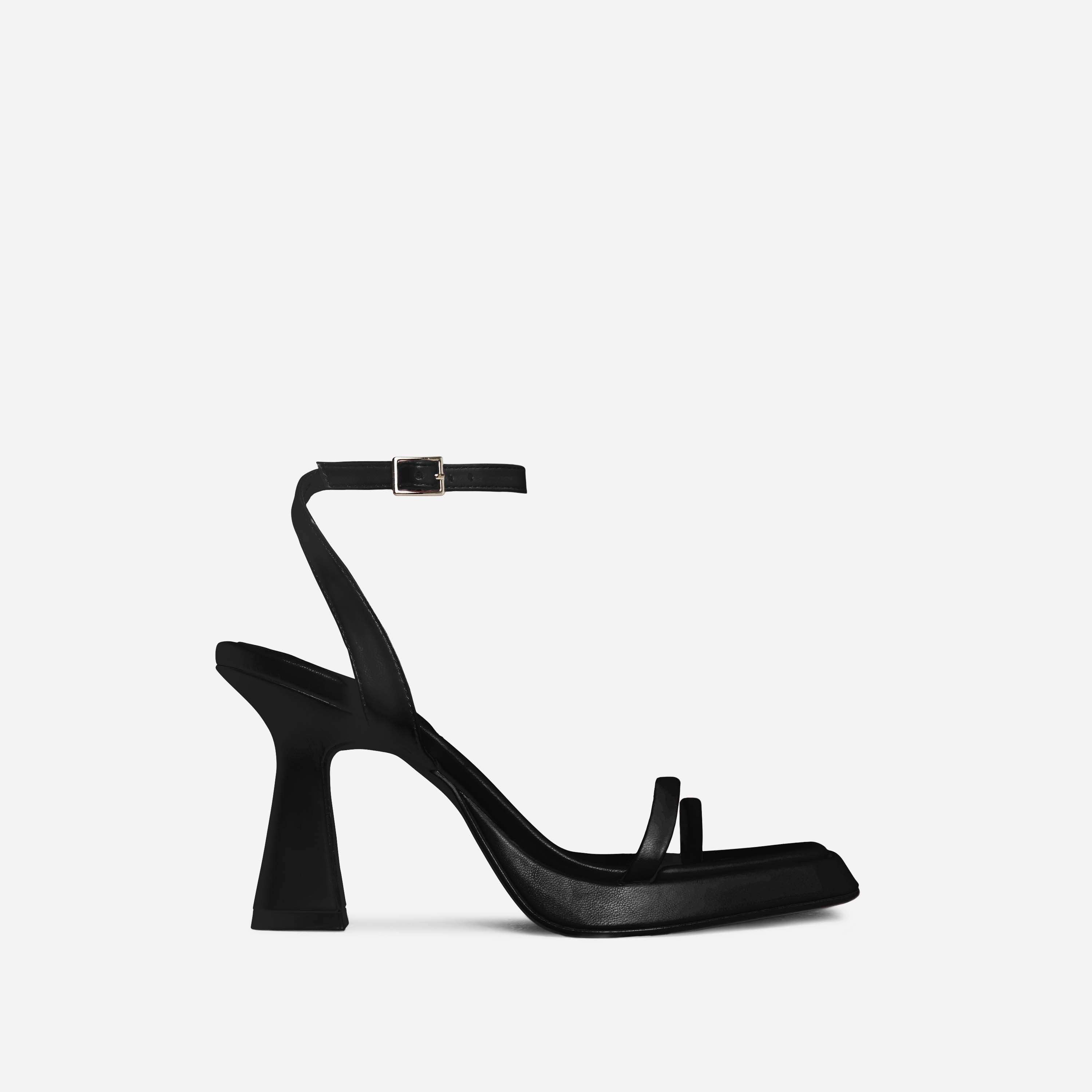 Cicley Square Toe Barely There Platform Flared Block Heel In Black Faux Leather, Black (EGO SHOES)