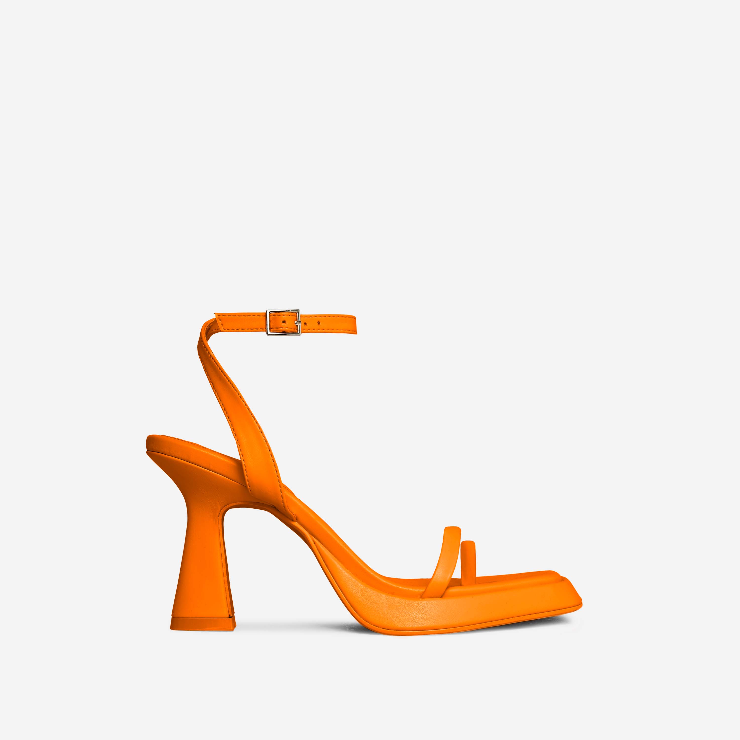 Cicley Square Toe Barely There Platform Flared Block Heel In Orange Faux Leather, Orange (EGO SHOES)