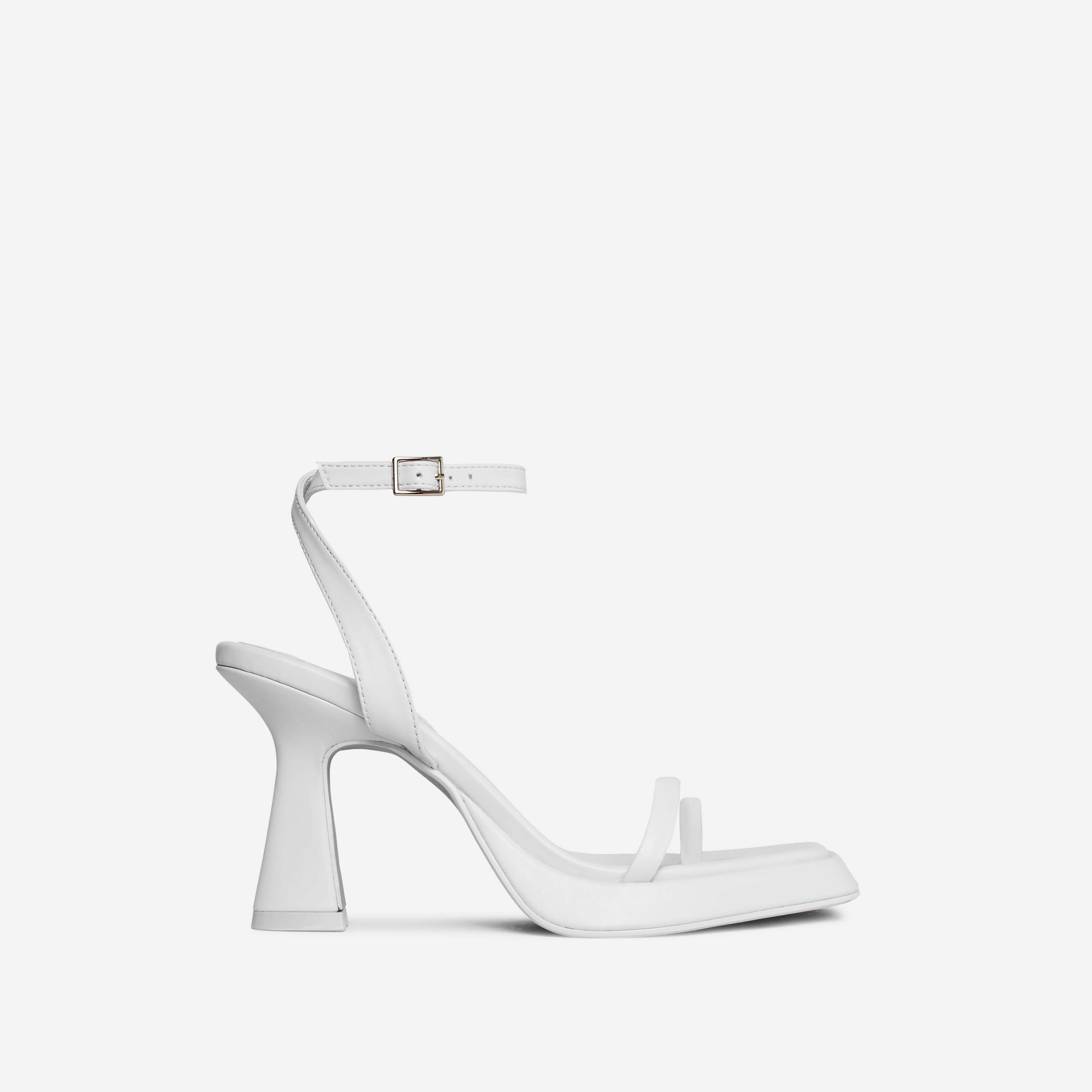 Cicley Square Toe Barely There Platform Flared Block Heel In White Faux Leather, White (EGO SHOES)