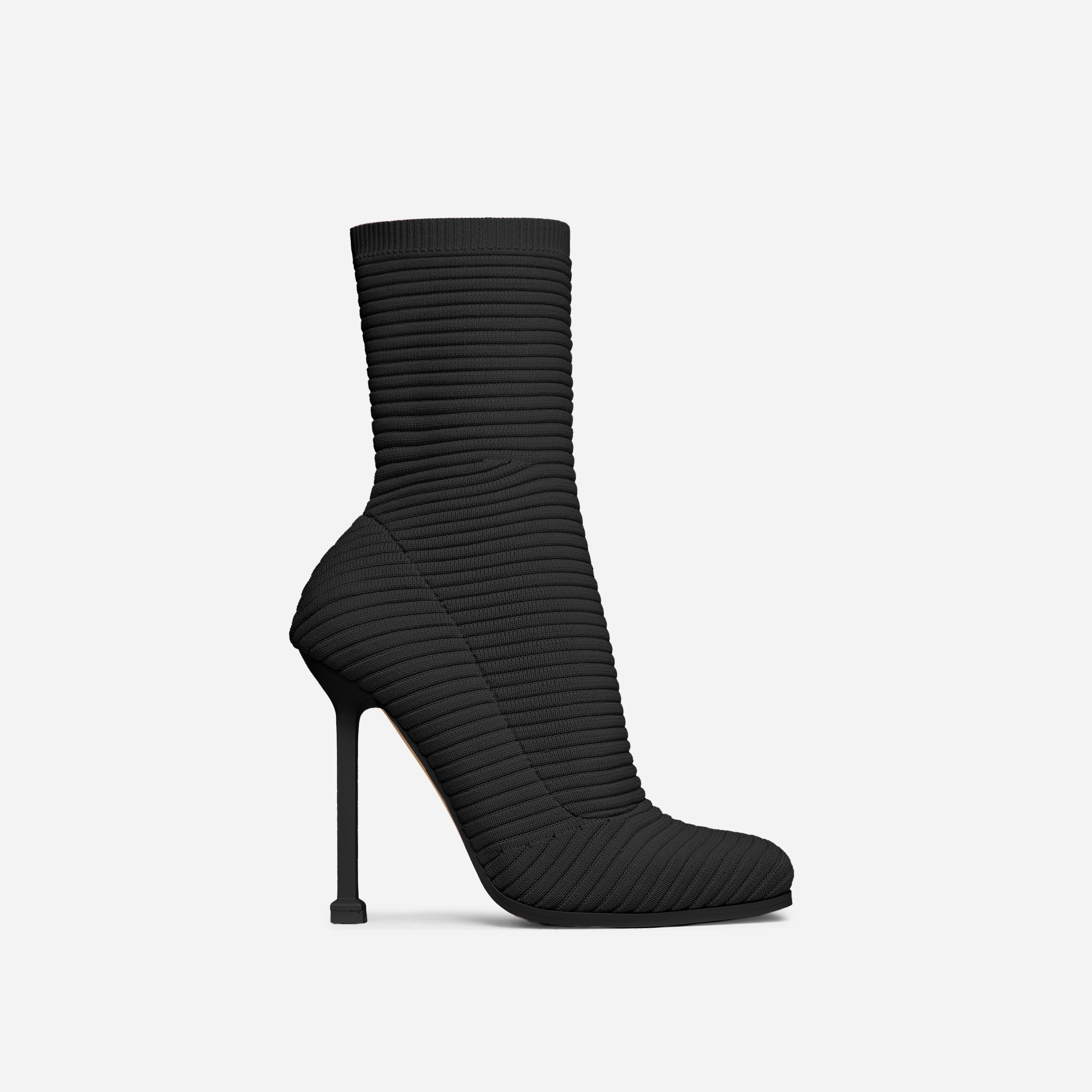 Creamer Square Toe Stiletto Heel Ankle Sock Boot In Black Ribbed Knit, Black (EGO SHOES)