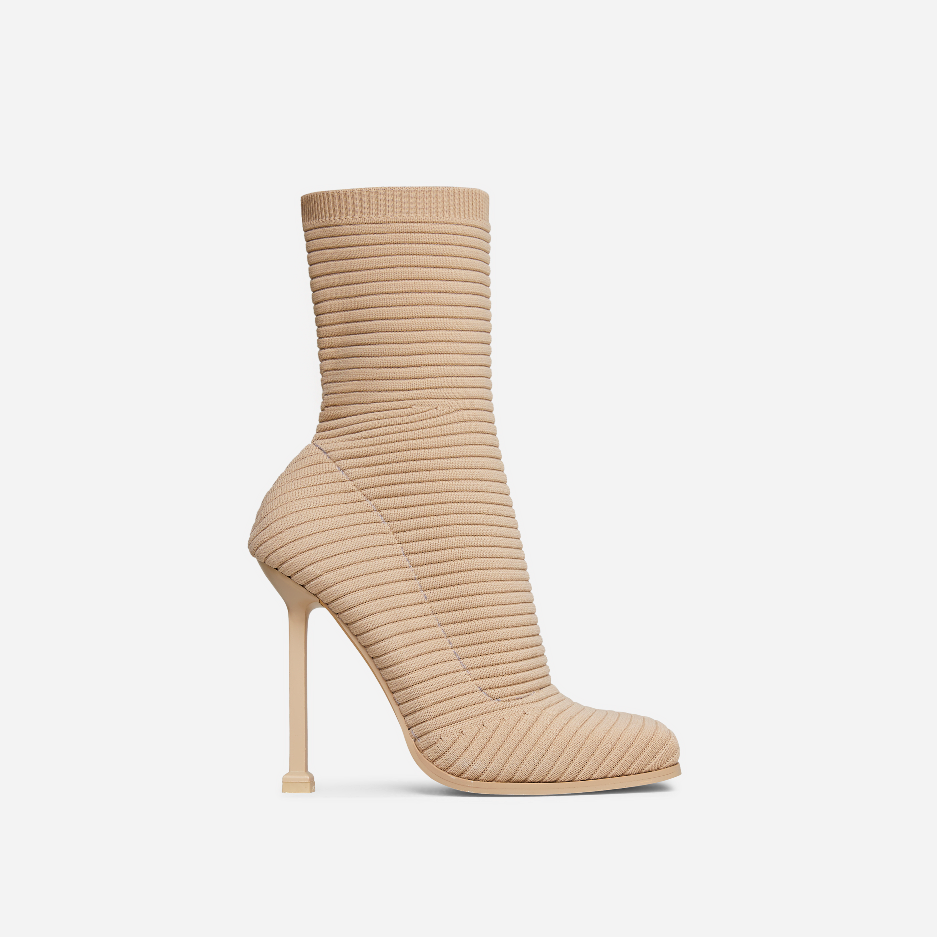 Creamer Square Toe Stiletto Heel Ankle Sock Boot In Nude Ribbed Knit, Nude (EGO SHOES)