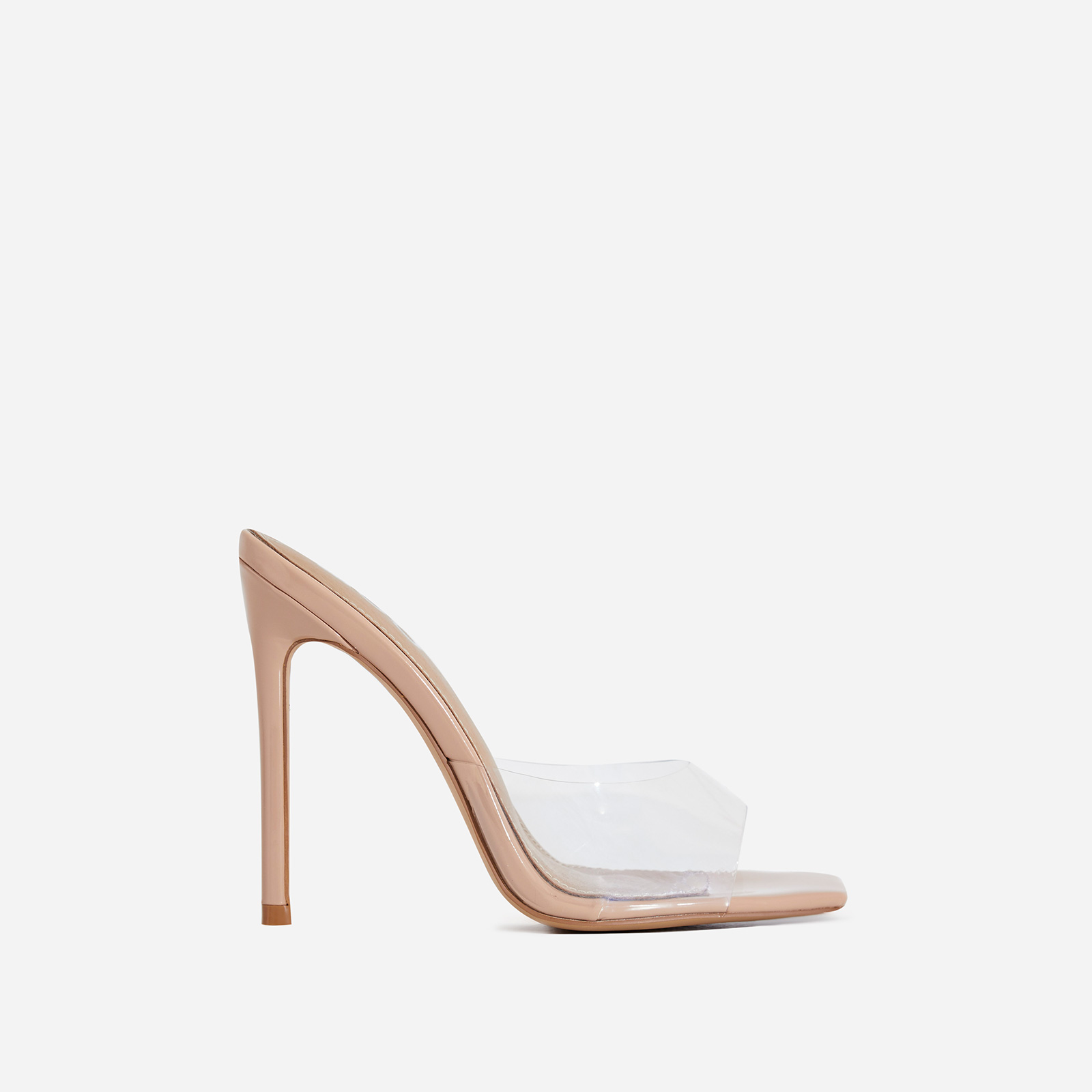 Cyan Square Peep Toe Clear Perspex Heel Mule In Nude Patent, Nude (EGO SHOES)