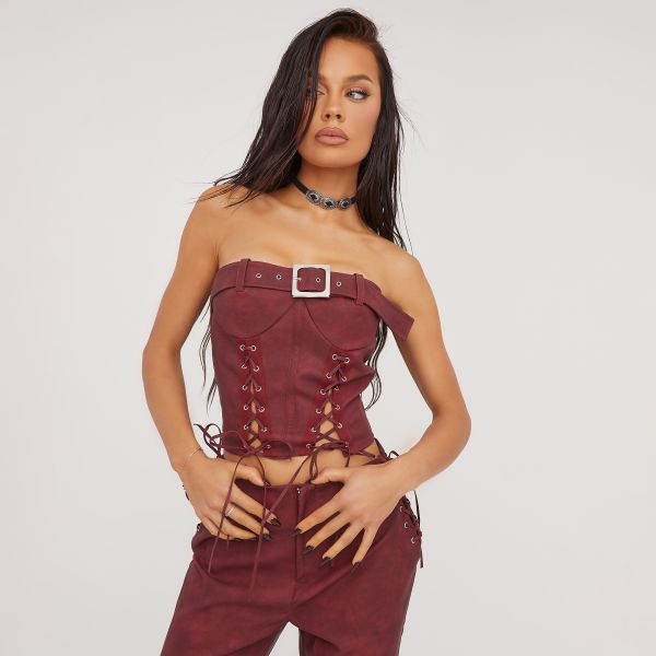 EGO top PLUNGE DIAMANTE DETAIL DIPPED HEM CORSET TOP