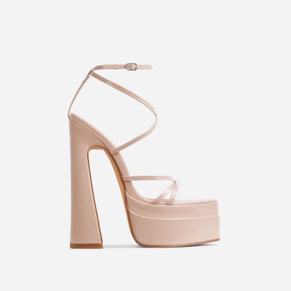 Whole-Life Strappy Pointed Toe Extreme Platform Block Heel In Nude Faux Leather, Women's Size UK 6