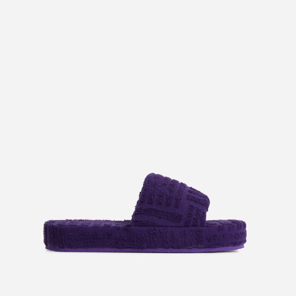 Gotchu Flatform Slider Sandal In Purple Terry Towel Fabric, Women's Size UK 4