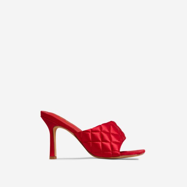 Tropez Square Toe Quilted Heel Mule In Red Satin, Women's Size UK 6