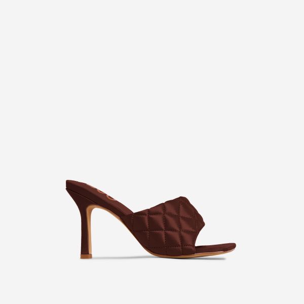 Tropez Square Toe Quilted Heel Mule In Brown Satin, Women's Size UK 6