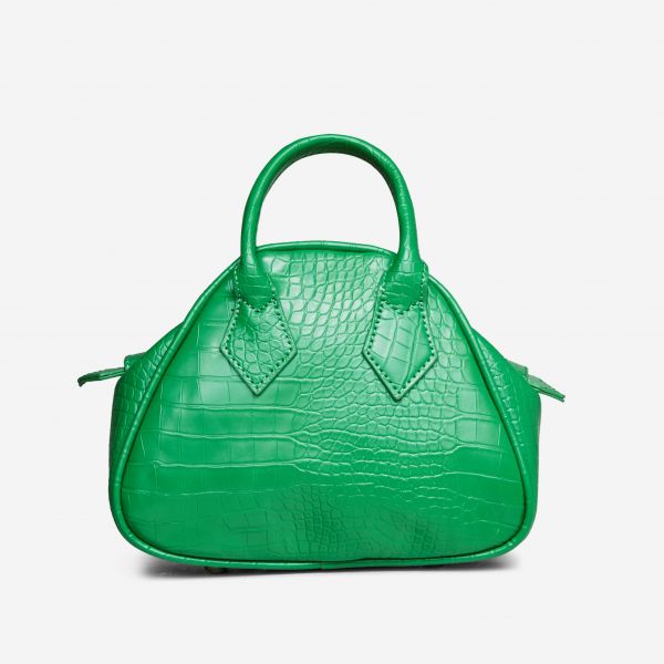 carmen top handle shaped grab bag in green croc print faux leather, one size