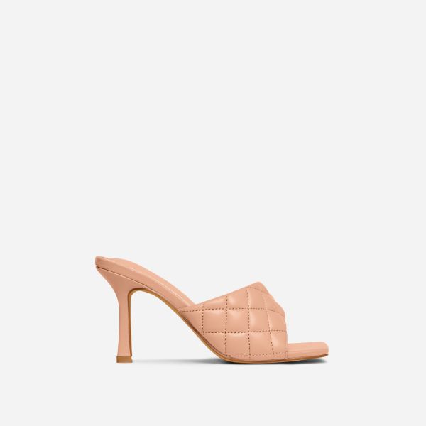 Tropez Square Toe Quilted Heel Mule In Nude Faux Leather, Women's Size UK 6