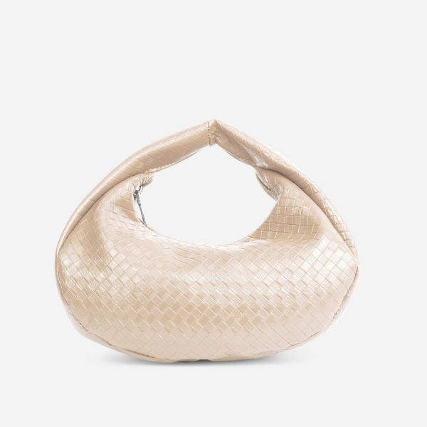 Jesse Woven Detail Oversized Grab Bag In Nude Faux Leather