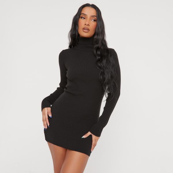 Black Faux Leather Long Sleeve Button Up Detail Bodycon Dress