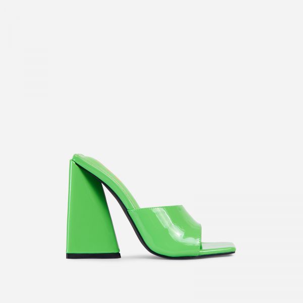 Avalon Square Peep Toe Sculptured Flared Block Heel Mule In Green Patent