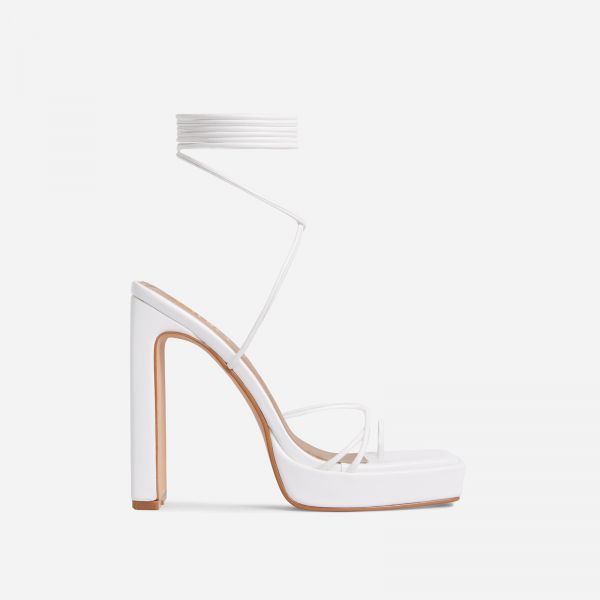 white platform strappy heels