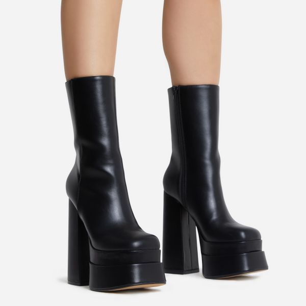 Women's Platform Chunky Heel Short Boots, Fashion Thermal Square