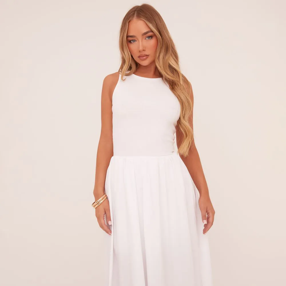 Sleeveless Dropped Waist Maxi Dress In White Woven | EGO