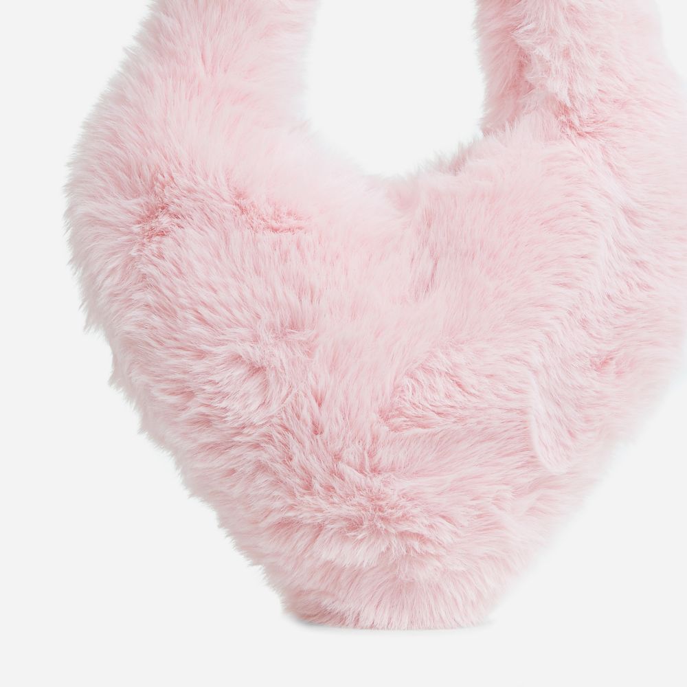 Forest Heart Shaped Grab Bag In Pink Faux Fur