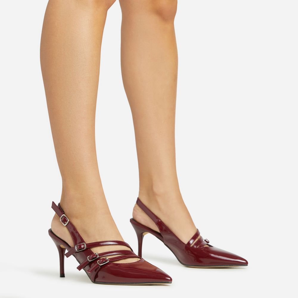 Idol Burgandy Patent Buckle Strappy Detail Stiletto Pointed to