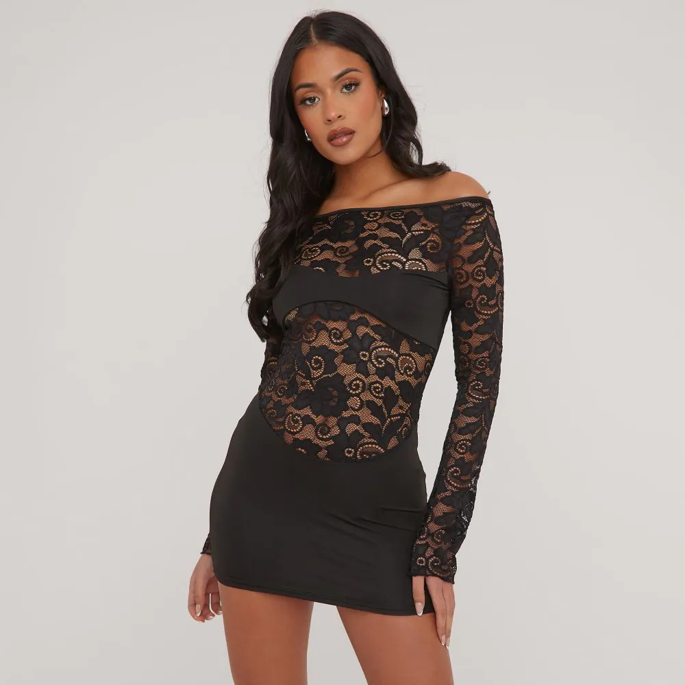 Black lace orders bodycon cocktail dress