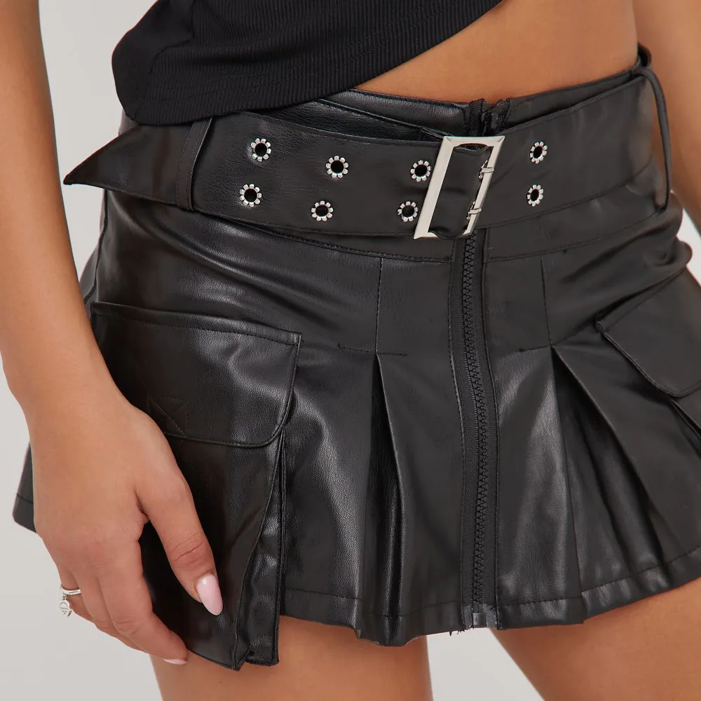 Oasis - black faux leather pleated mini skirt best sale