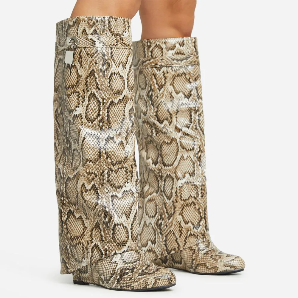 Long snake print fashion boots