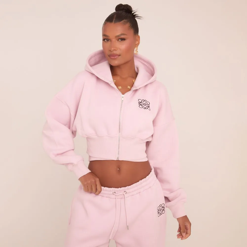 Swirl Graphic Detail Cropped Hoodie In Pink | EGO