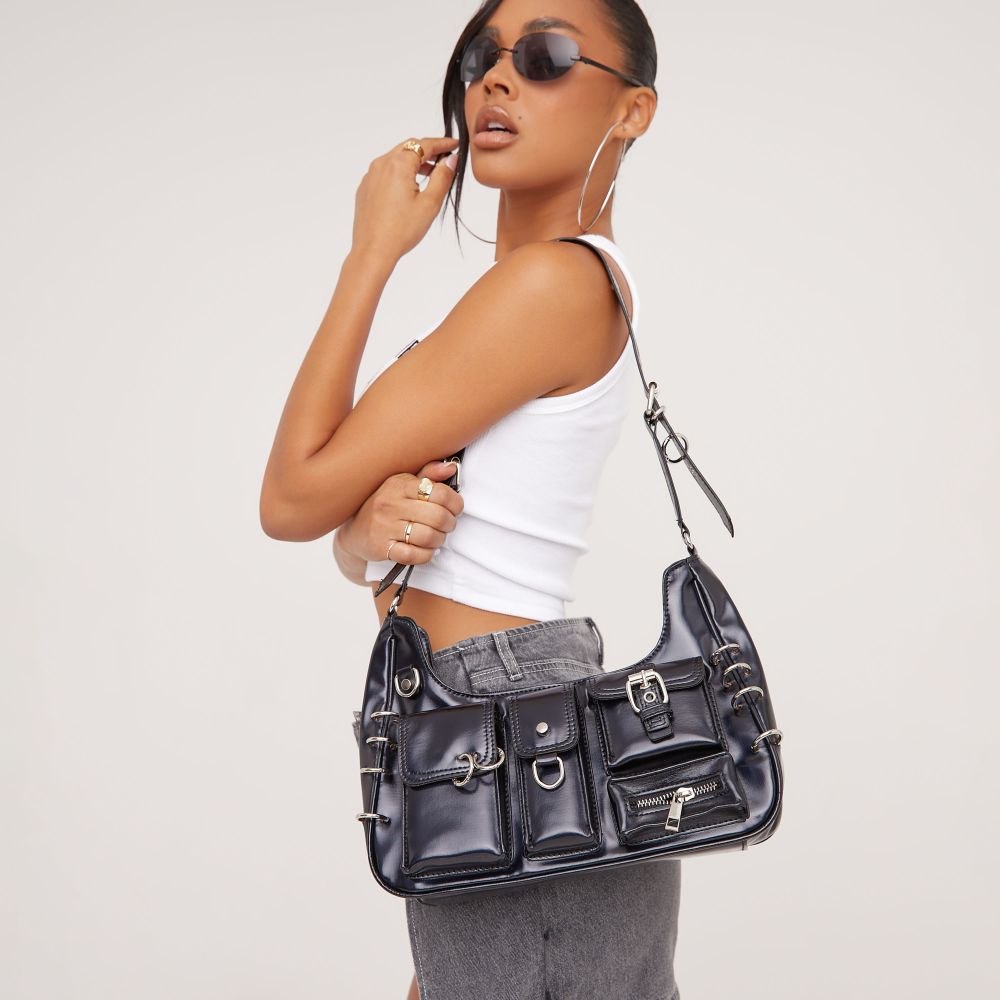 Oriole Multi Pocket Detail Shoulder Bag In Black Faux Leather | EGO