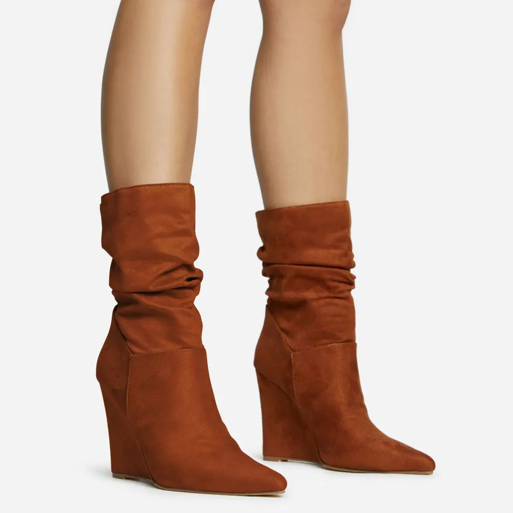 Tan fashion booties wedge