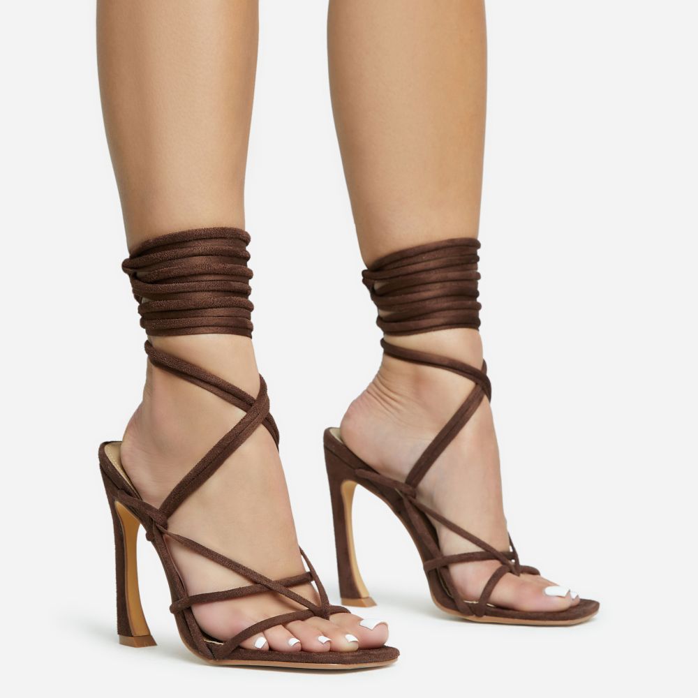 Square Toe Strappy Lace Up Heels | boohoo