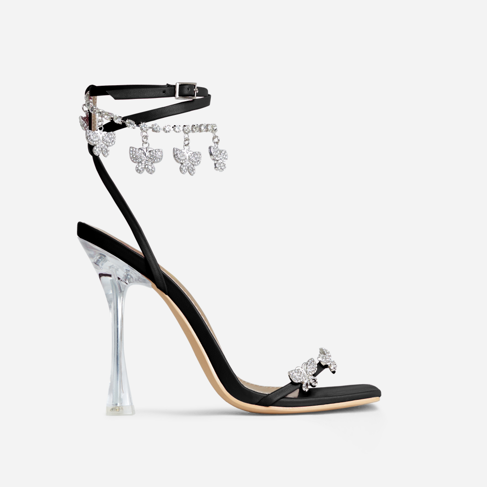 Mariposa Diamante Butterfly Detail Square Toe Clear Perspex Heel 