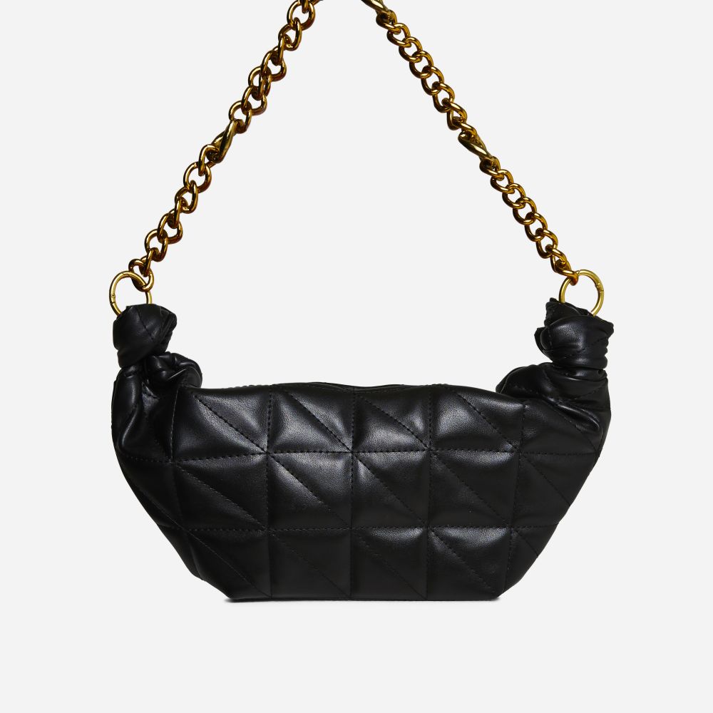 Milla Chunky Chain Strap Half Mood Shaped Shoulder Bag In Black Faux  Leather