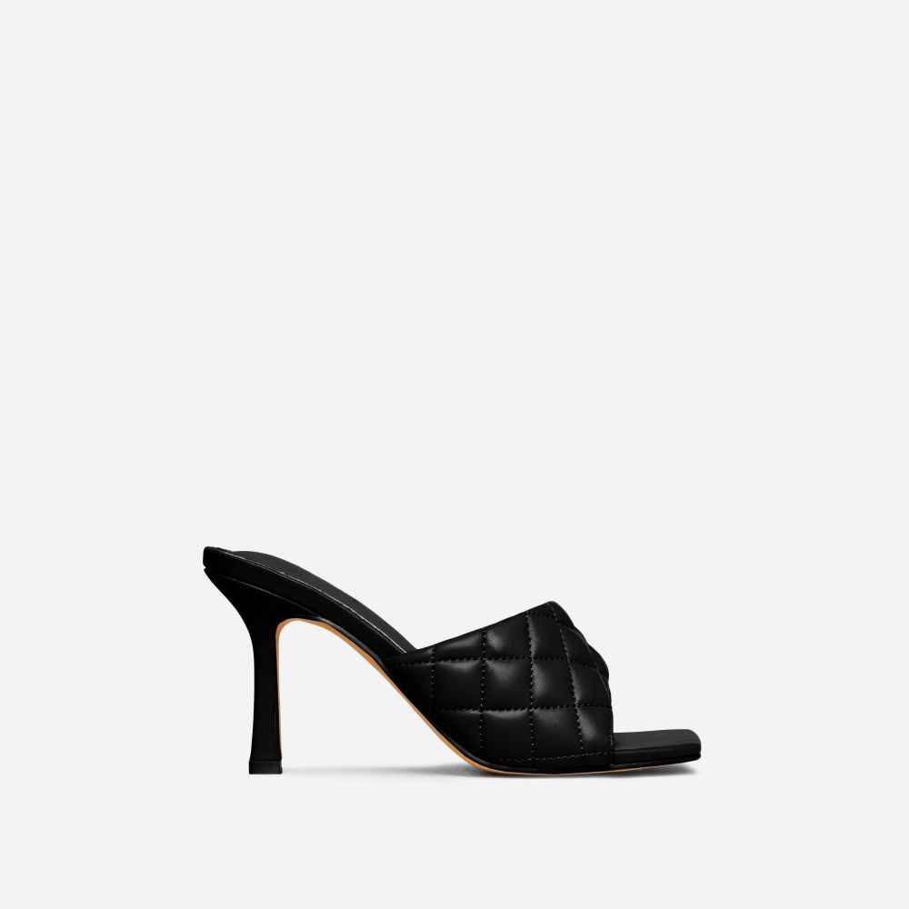 Tropez Square Toe Quilted Heel Mule In Black Faux Leather