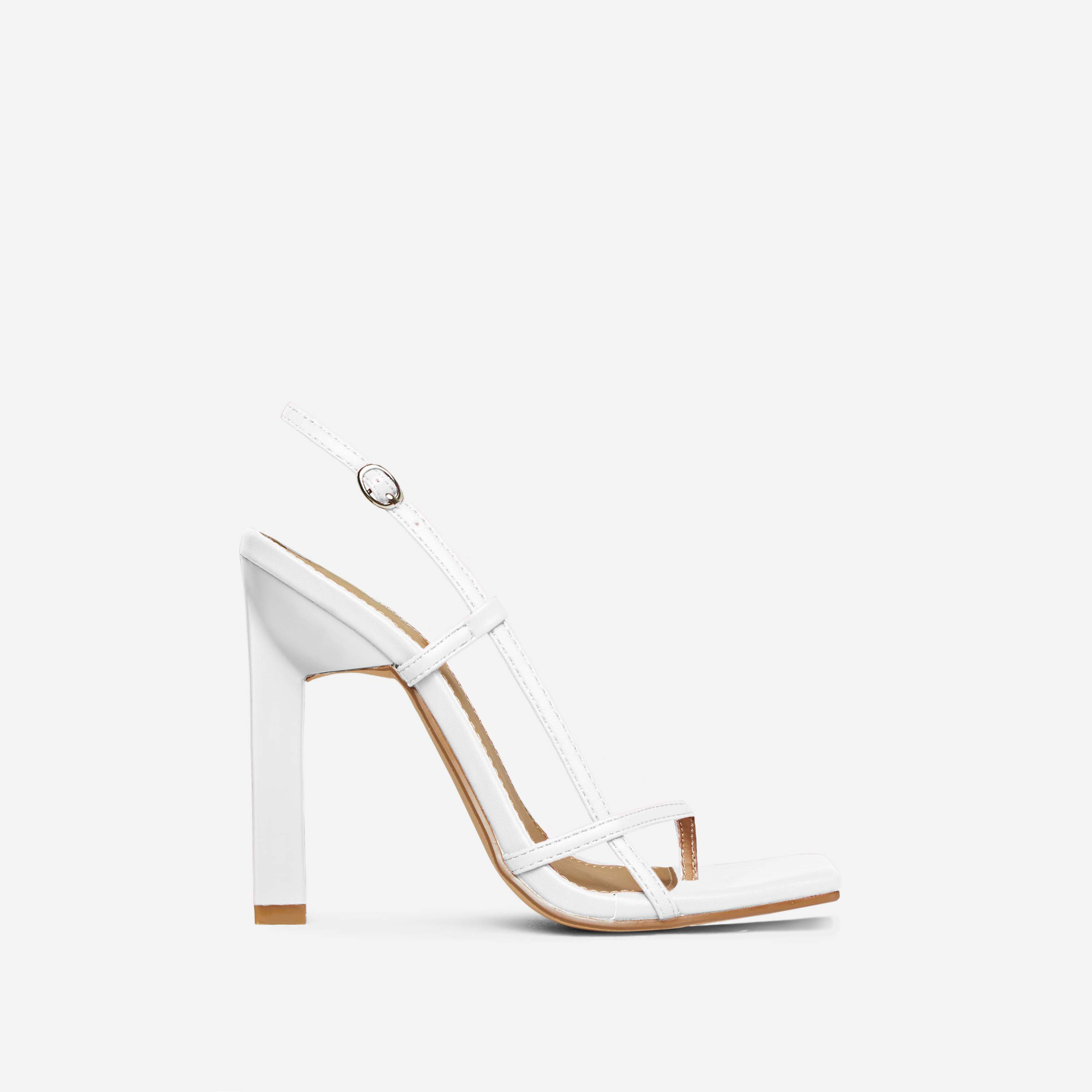 Daisies Strappy Square Toe Sling Back Heel In White Faux Leather, White (EGO SHOES)