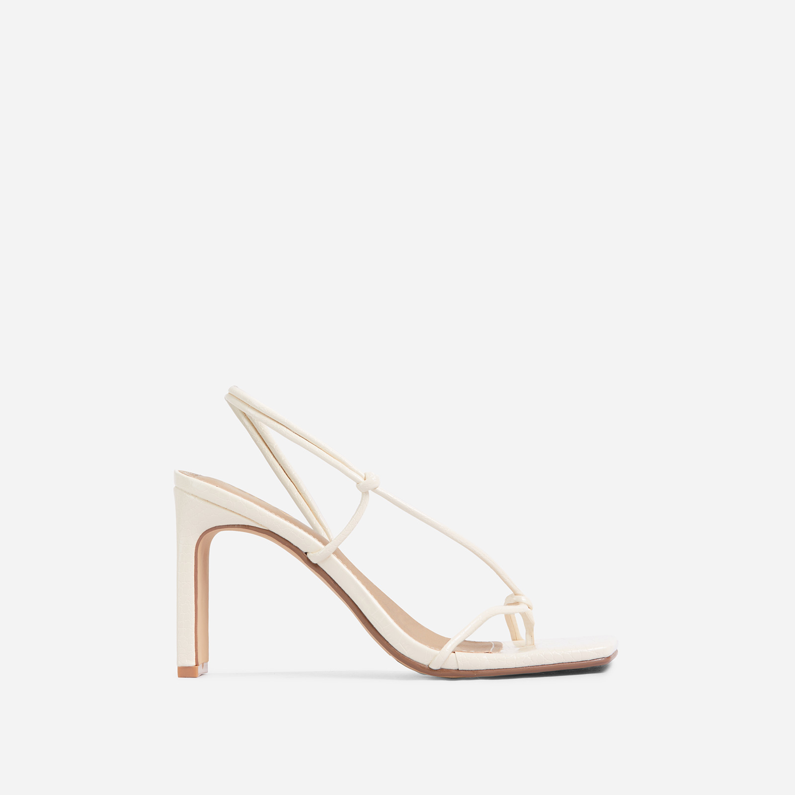 Marble Square Toe Knot Detail Heel In Cream Croc Print Patent, Nude (EGO SHOES)