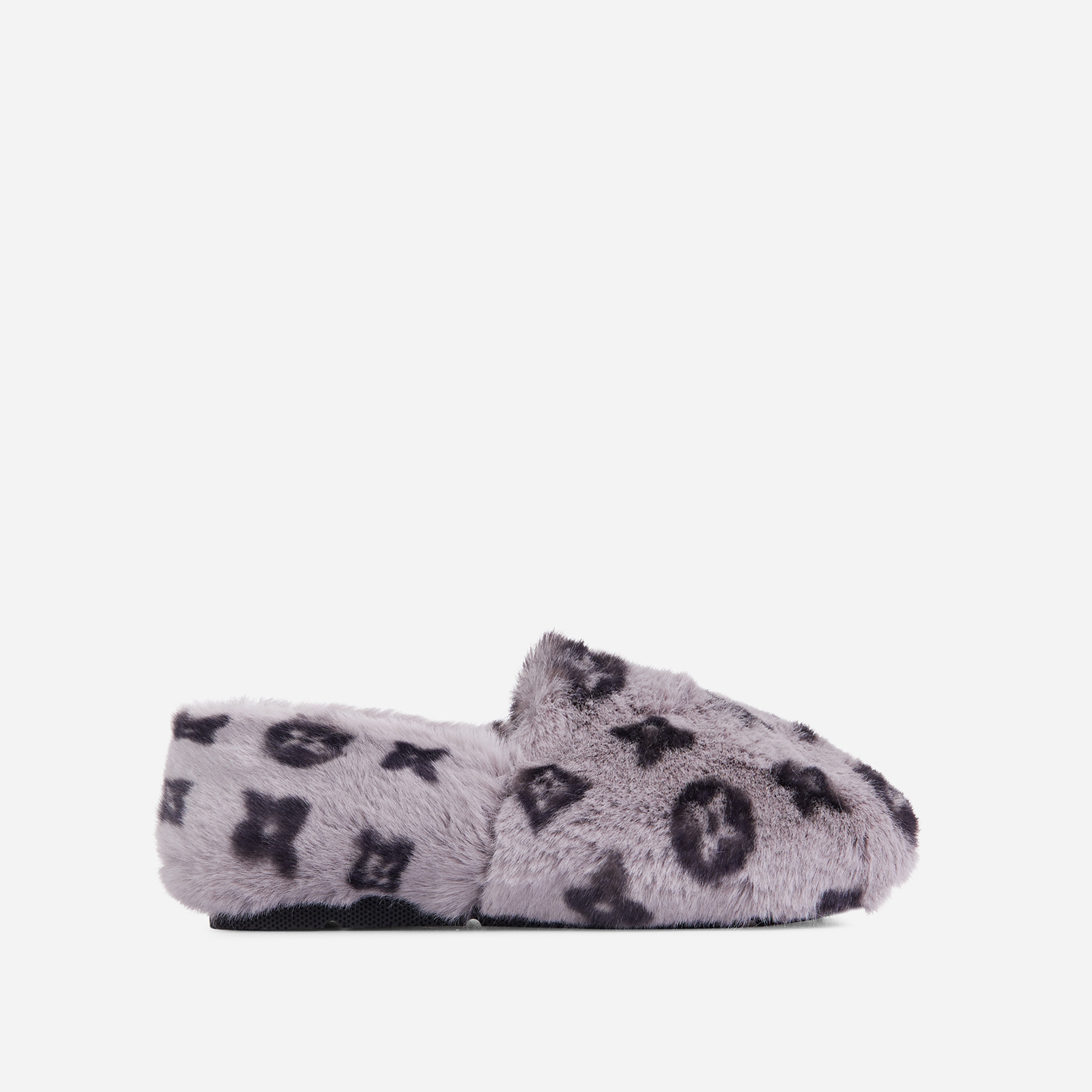 Kahlua Fluffy Printed Detail Flat Slipper In Pink Faux Fur