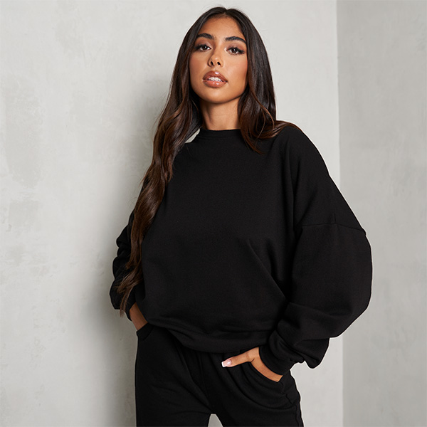 Cropped Sweatshirt In Black UK Medium M, Black