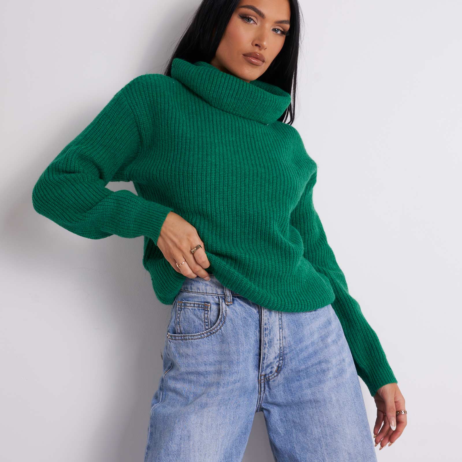 Knitted Roll Neck Jumper In Green UK Medium/Large M/L, Green