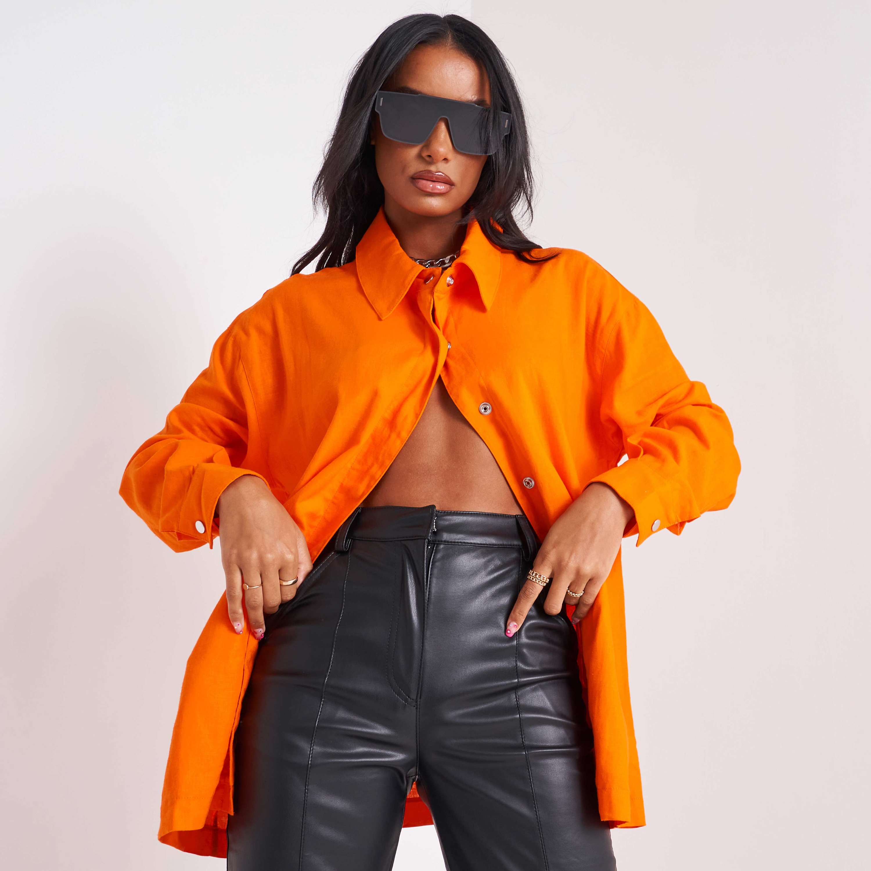 Jessy Oversized Poplin Sleeve Shirt In Orange UK 12, Orange