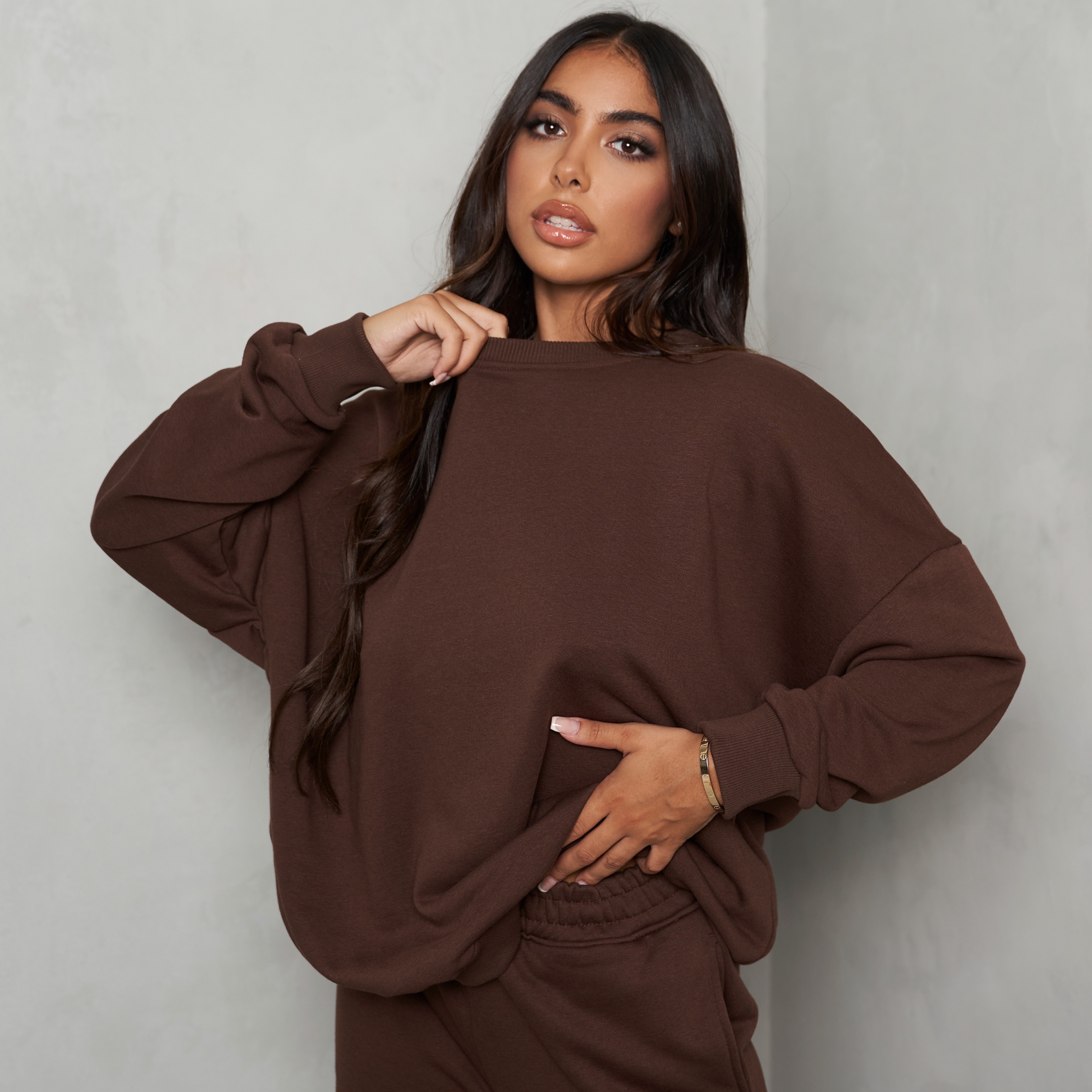 Long Sleeve Sweatshirt In Brown UK 12, Brown